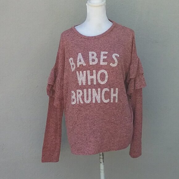 Xhilaration Sleepwear Top Women's Size XL Pink Babes Who Brunch Ruffles - Picture 7 of 7